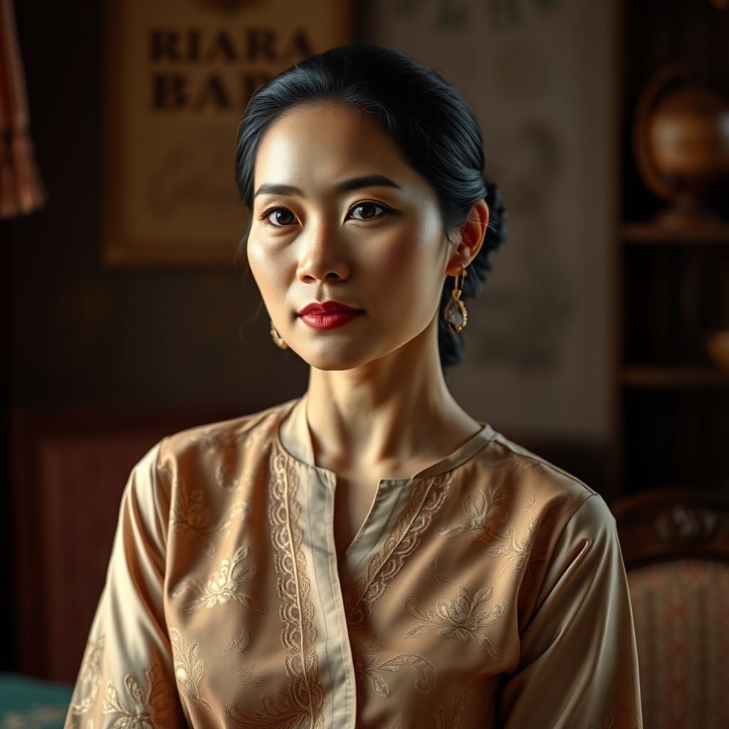 Serene Indonesian Woman in Traditional Kebaya, Hyperrealisti...