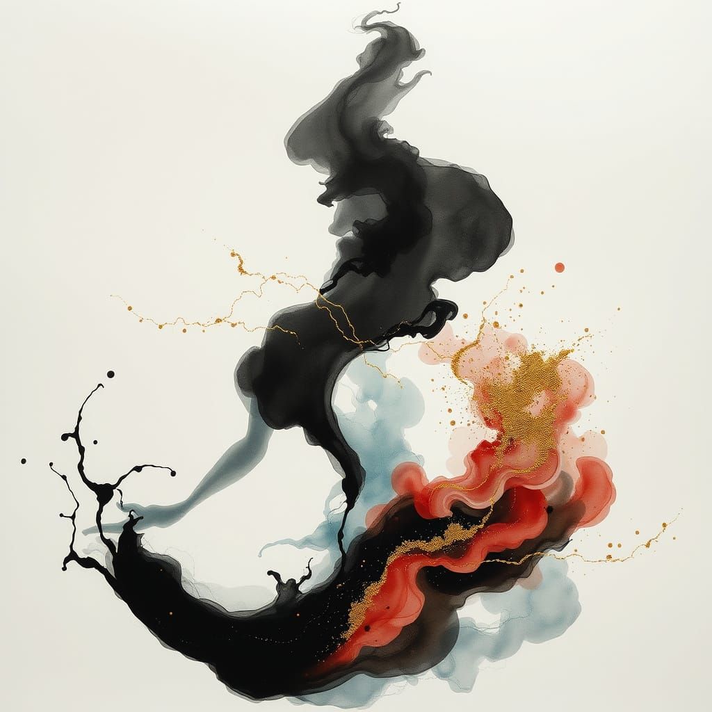 Meditating Being Emerges from Blooming Ink and Gold