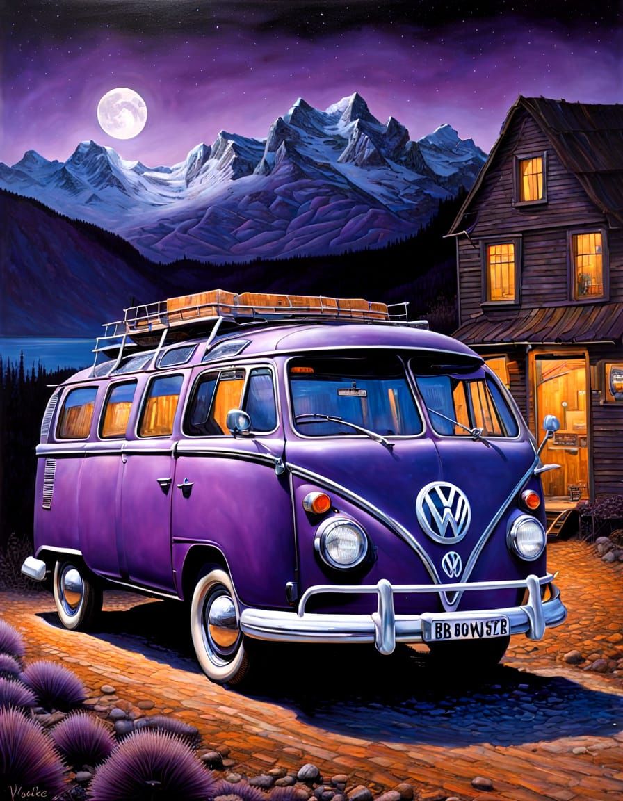 Mysterious Traveler in a Darkened Violet Landscape