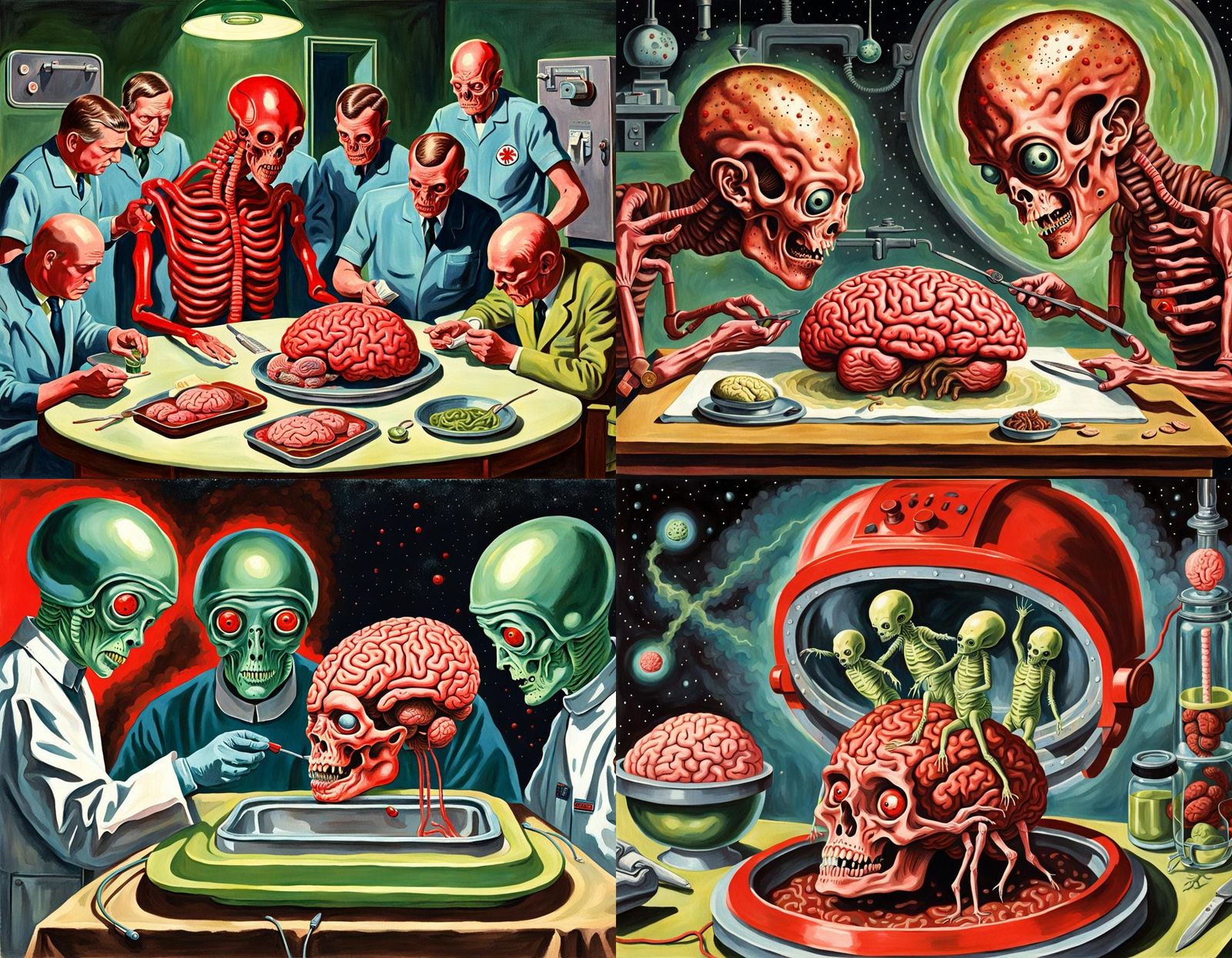 Bizarre Alien Autopsy in Ladybird Book Style