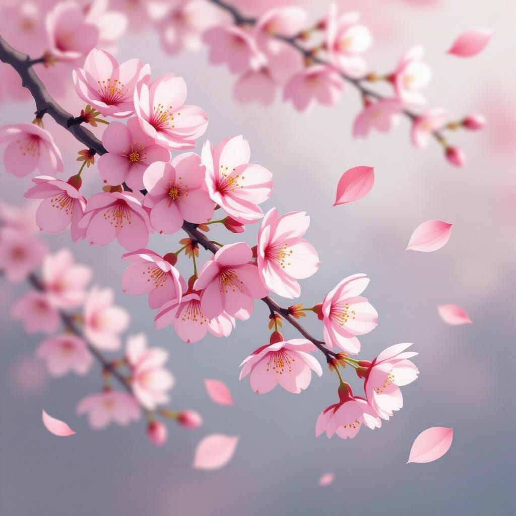 Delicate Cherry Blossoms in Soft Pink Watercolor Style