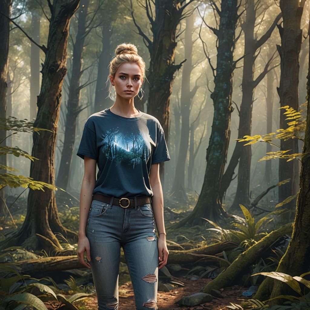 Young Woman in Mystical Forest: Fantasy Concept Art