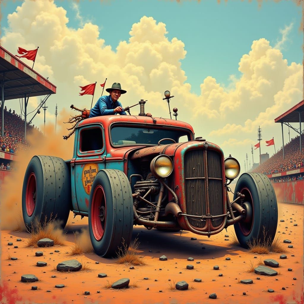 Vibrant Derby Cars in a Sun-Scorched Arena