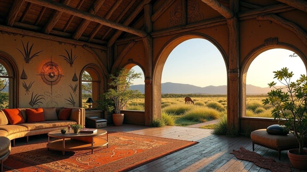 African Savannah Hunting Lodge with Sci-Fi Elements