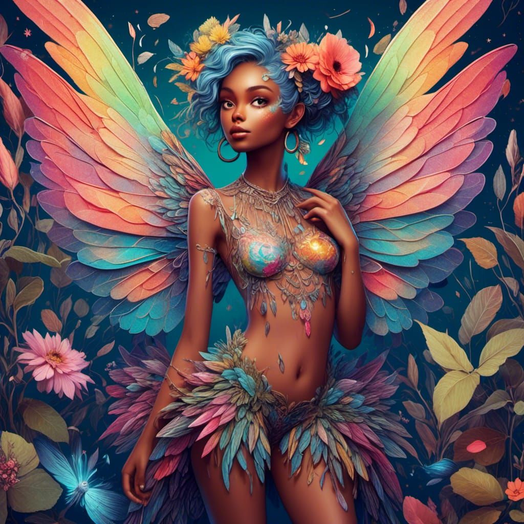 Cheeky Pixie Illustration with Sparkling Wings