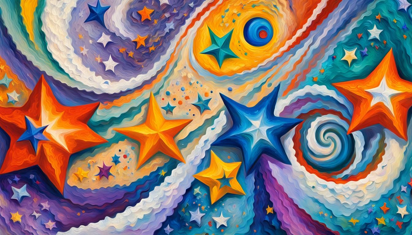 Colorful Stars in Impasto Style