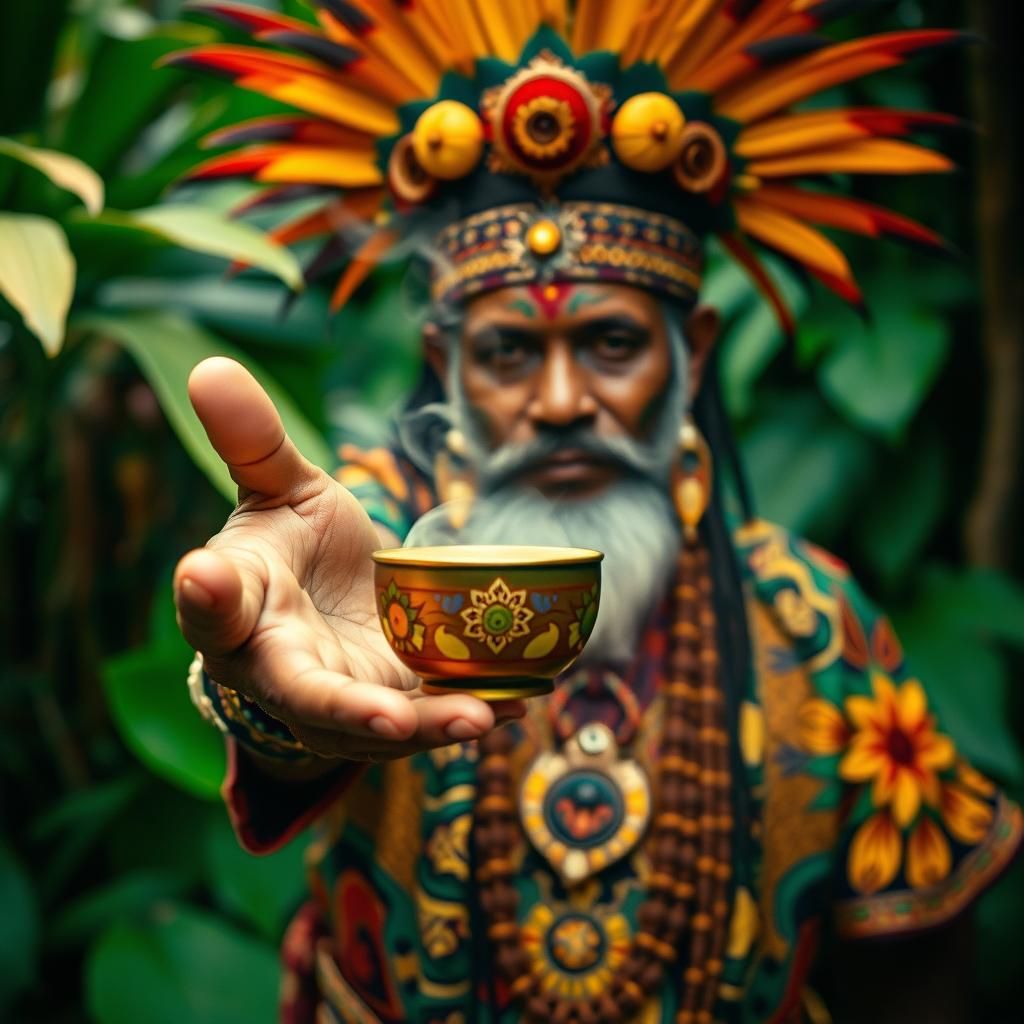Shipibo Medicine Man Offers Ayahuasca in Cinematic Photo