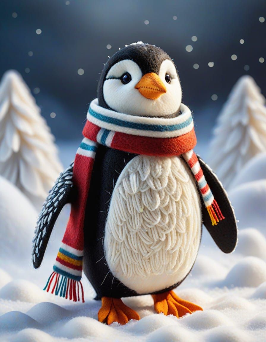 Felted Penguin in Winter Wonderland