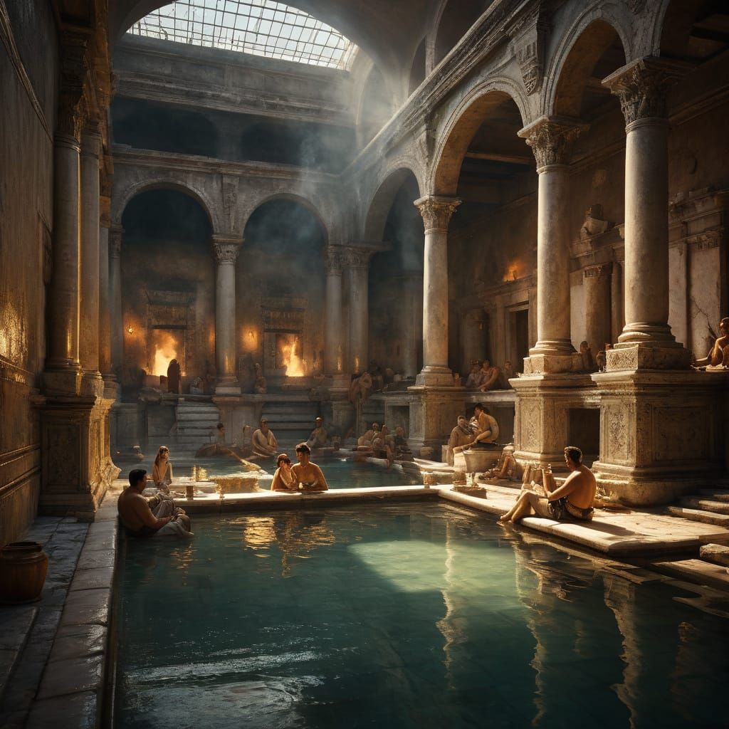 Citizens Relaxing in a Roman Bathhouse: Matte Painting