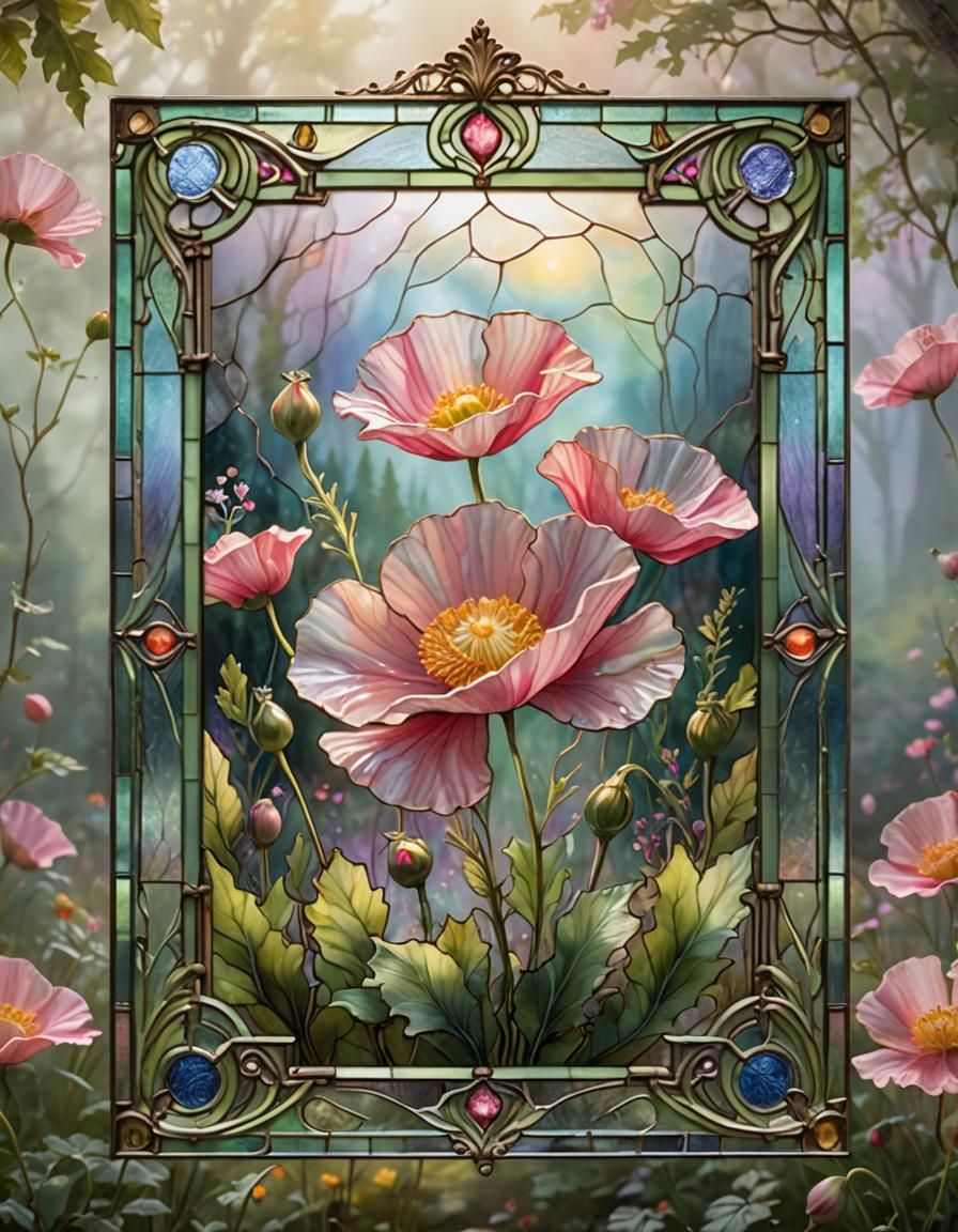 Iceland Poppy in Stained Glass, Dreamy Art
