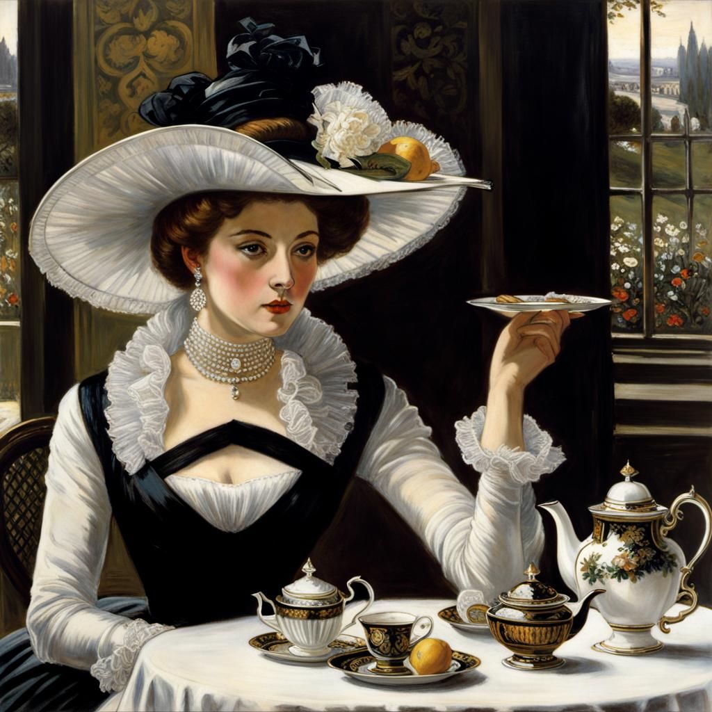 Classical Woman Enjoying Teatime Treat