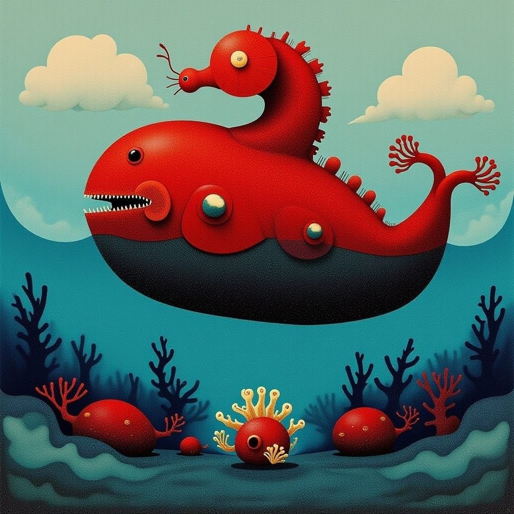 Botero Style: Humorous Sea Monster Composition