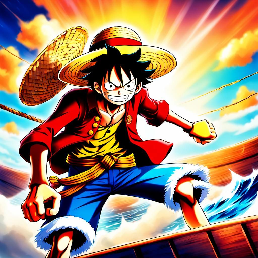 Monkey D. Luffy Prepares for Voyage in Anime Style