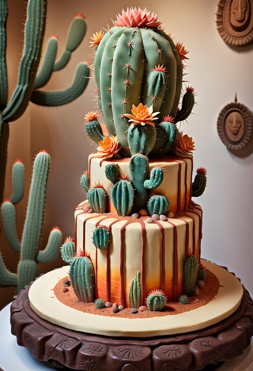 Whimsical Desert Cactus Cake Sculpture