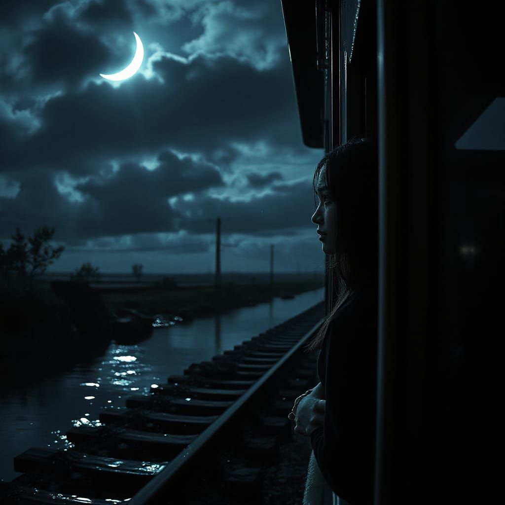 a brief pause of the train on her lonely journey home ...