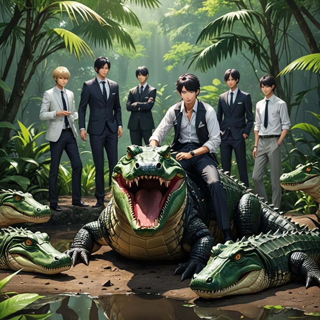 Humorous Alligator Photo Shoot in Anime Style