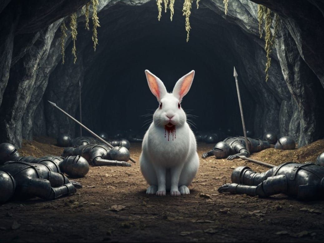 Bloodied Rabbit Before Cave, Knights Dead