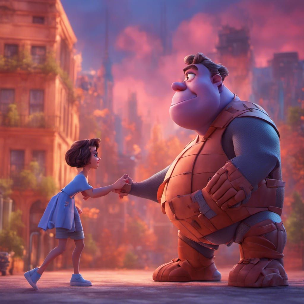 Giant Woman and Tiny Boyfriend: 3D Pixar-Style Art