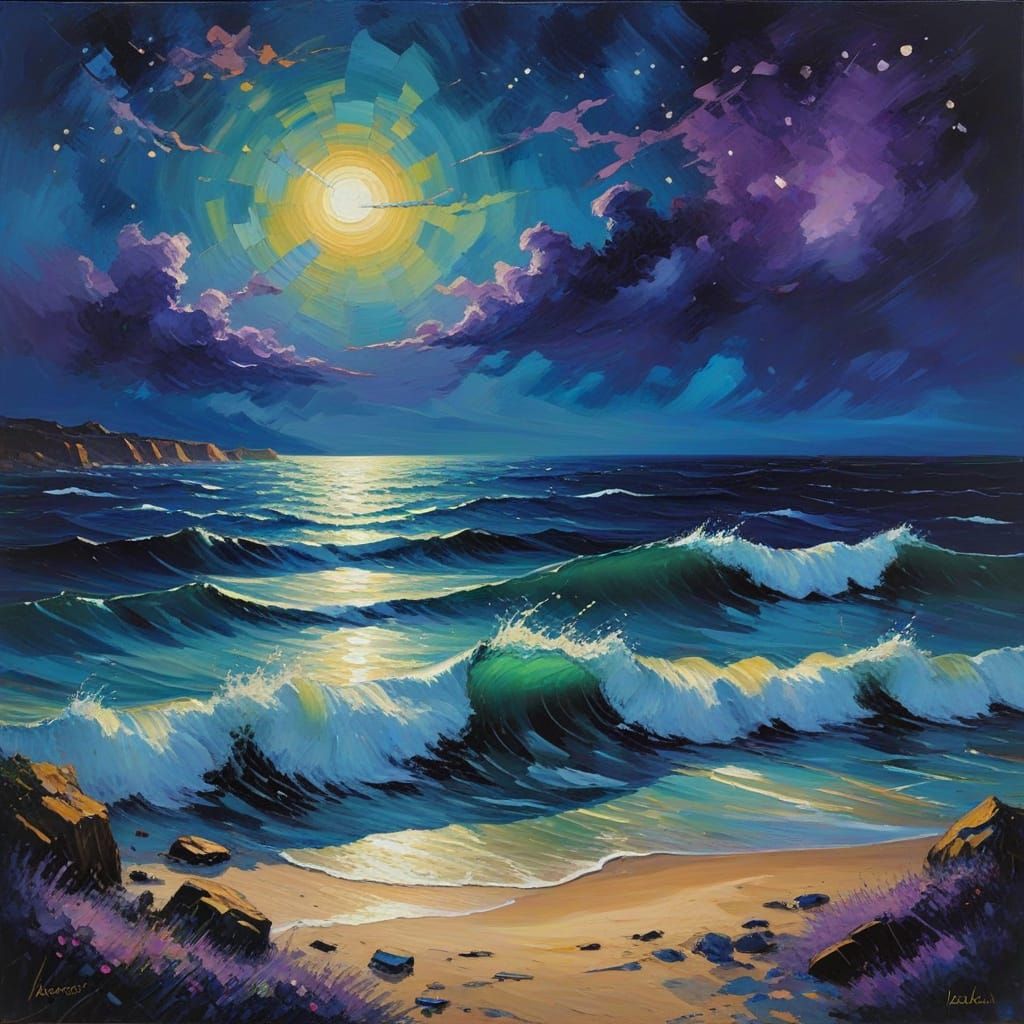 Moonlit Coastal Dreamscape in Neo-Expressionist Style