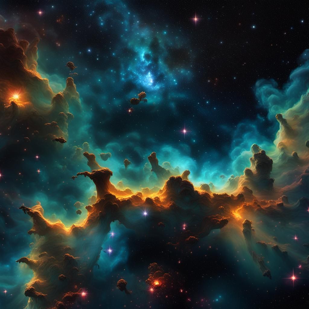 Glowing Nebulae and Twinkling Stars in Space