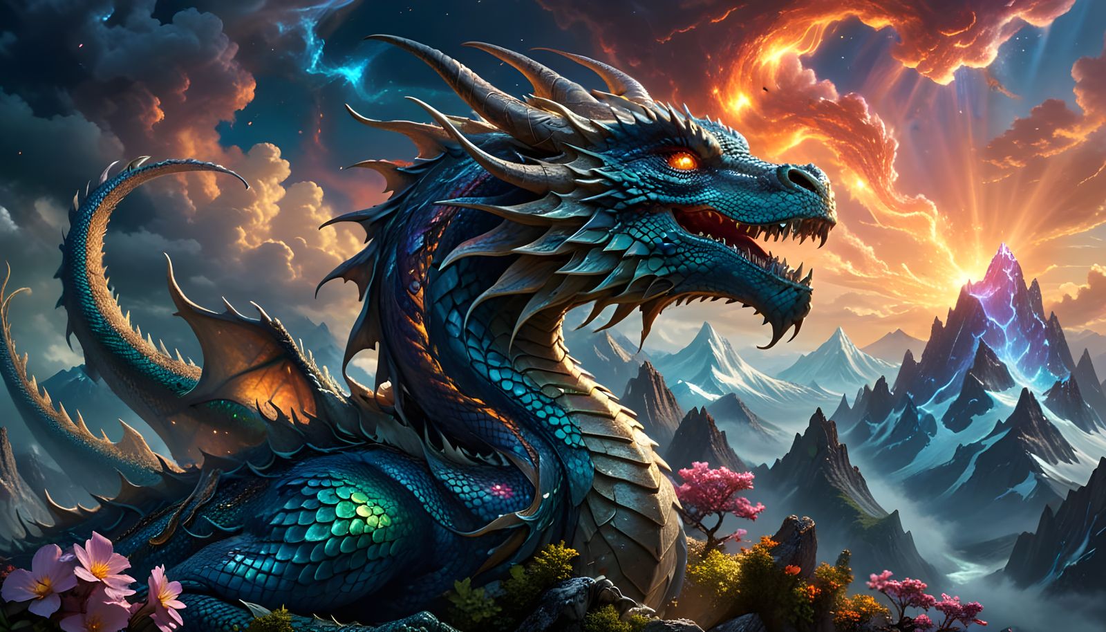 Majestic Dragon Coiled on Crystalline Peak