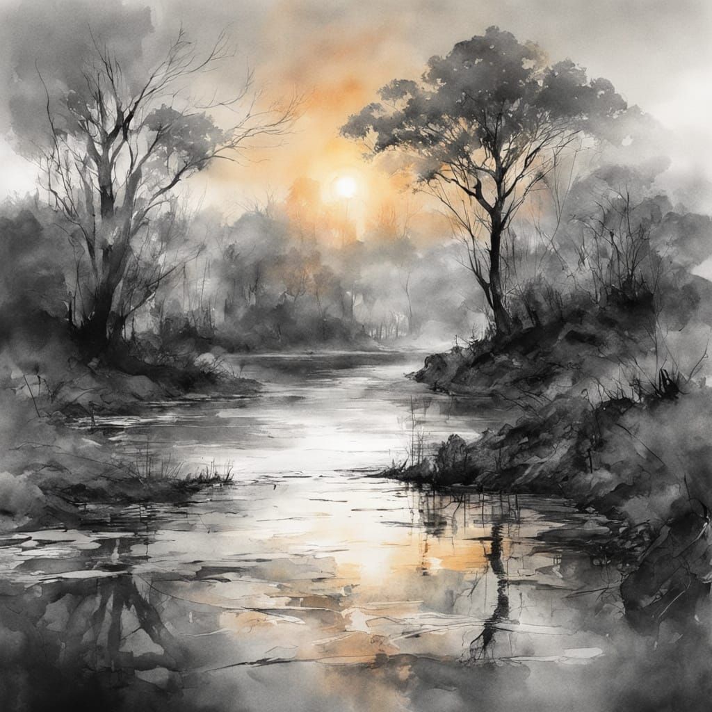 Majestic River Landscape at Sunrise