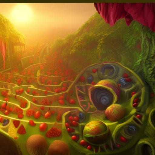 Fantastical Fruit Maze in Detailed Digital Painting
