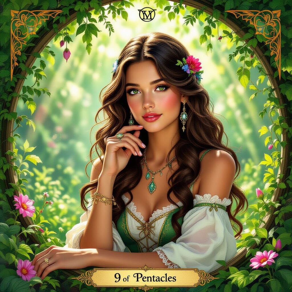 Elegant Brunette Embodies Tarot Card in Fantasy Nature