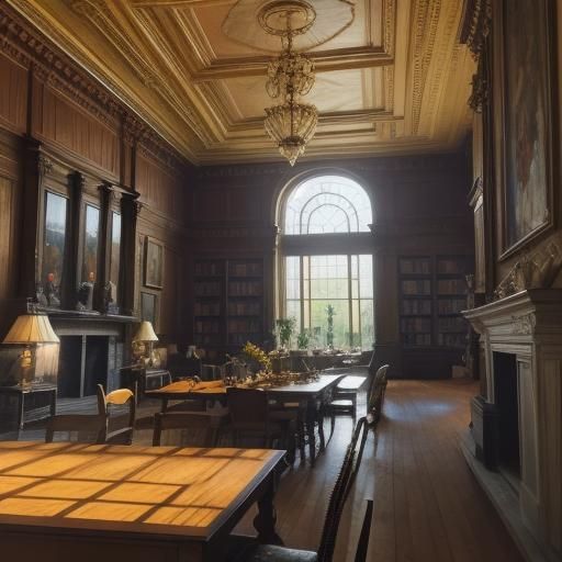 Gouache Masterpiece of a Grand Library