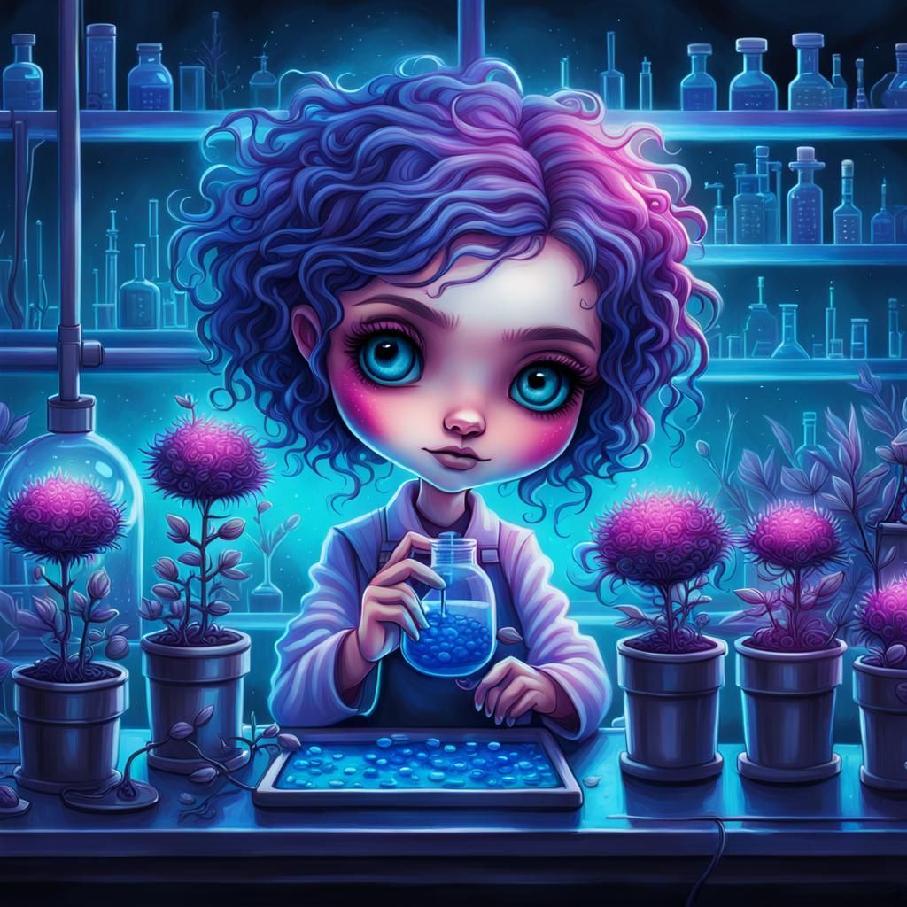 Chibi Scientist Girl in High-Tech Laboratory