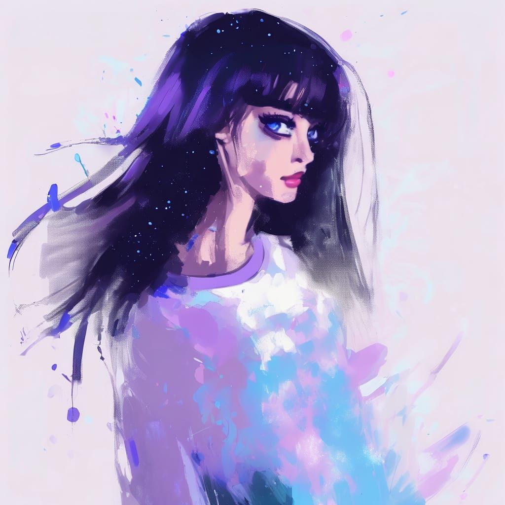 Anime Portrait with Impressionistic Brushwork and Luminous L...