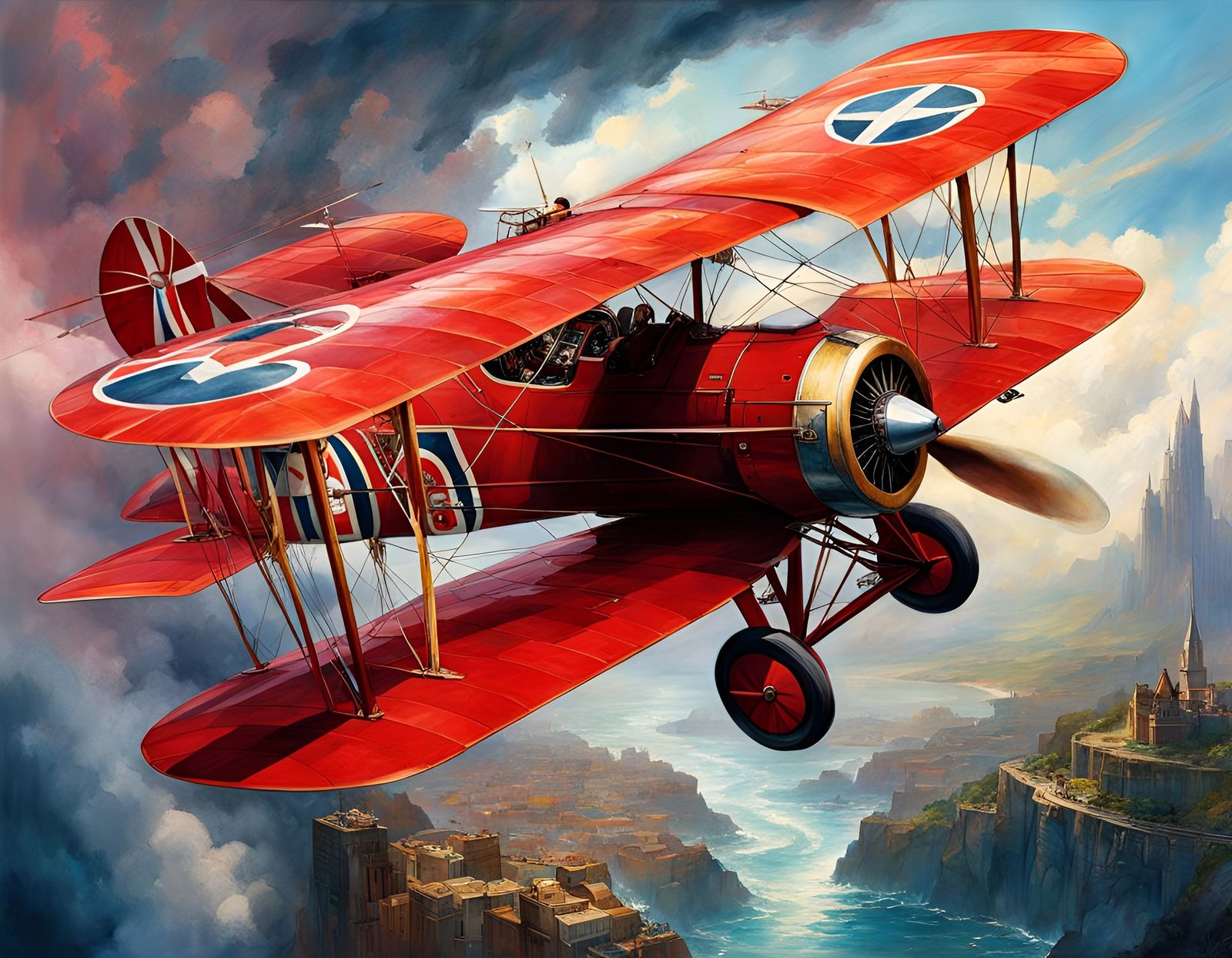 Red Baron in Flight: A Watercolor Aviation Scene