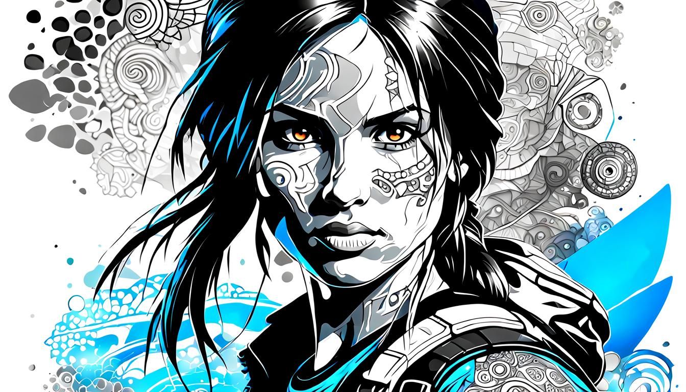 Detailed Lara Croft with Abstract Fractal Elements