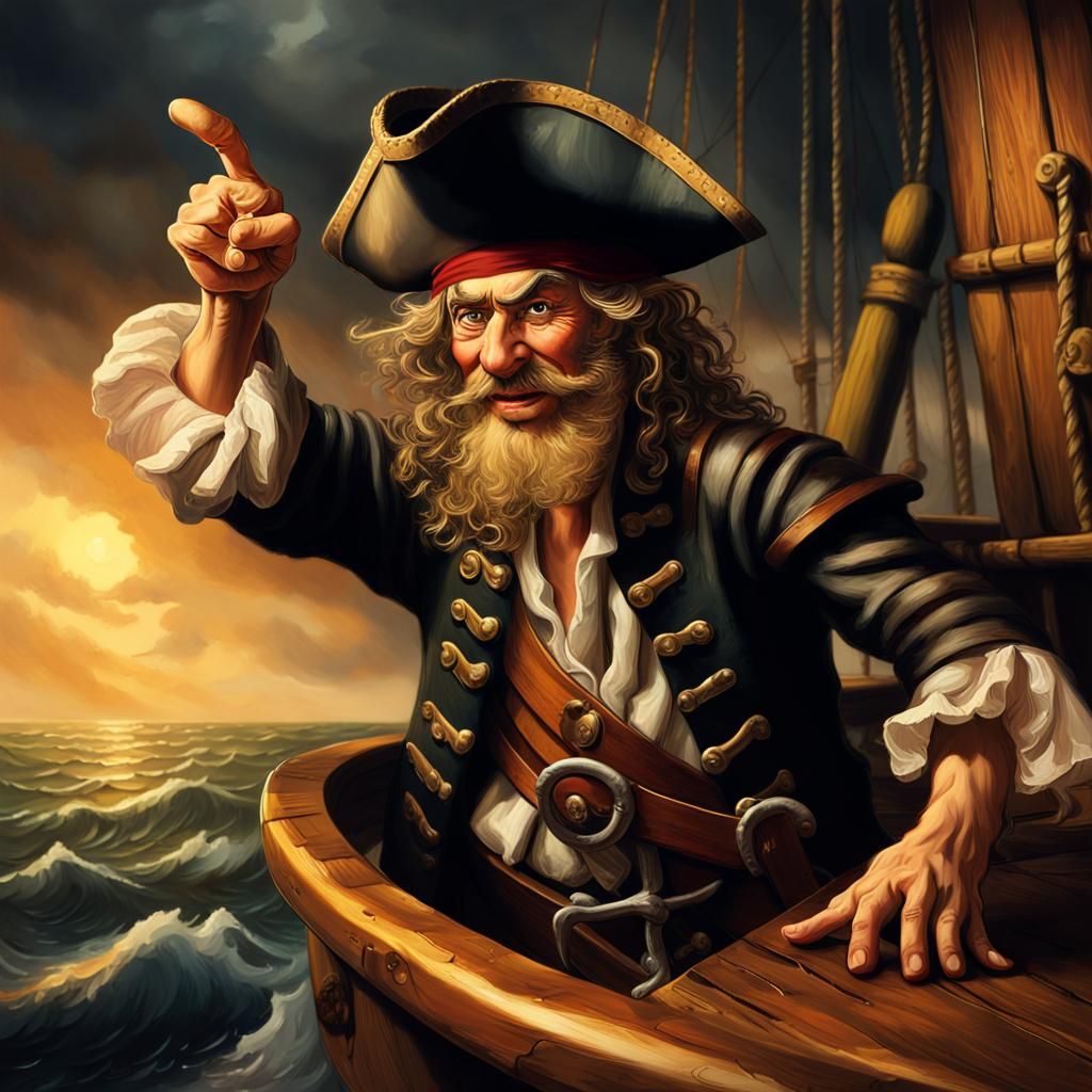 Pirate on Stormy Seas in Rembrandt Style