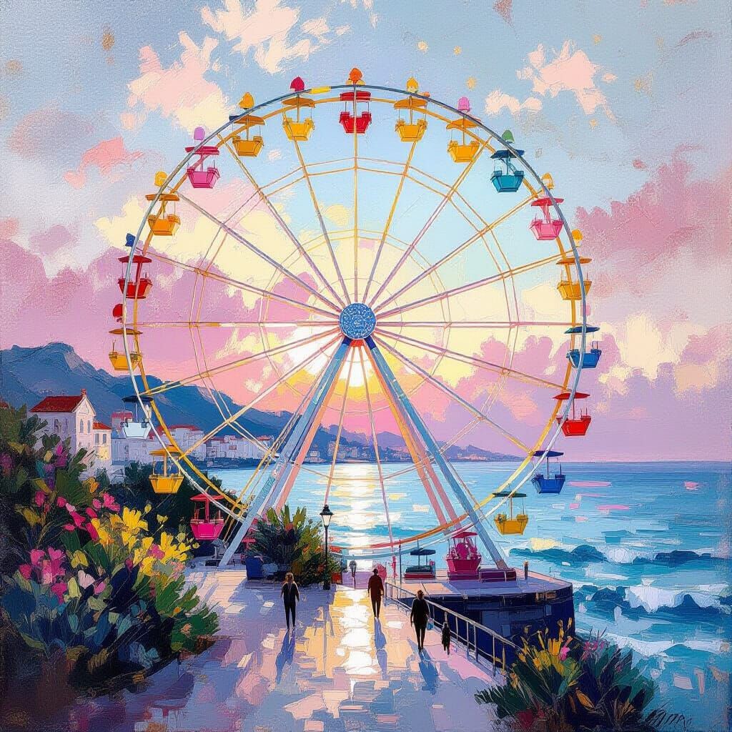 Ferris Wheel in Metamodern Style with Gold Shimmers