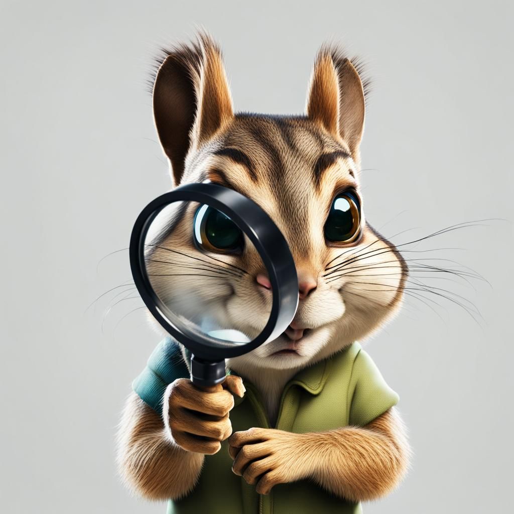 Chipmunk Detective Inspects with Magnifying Glass
