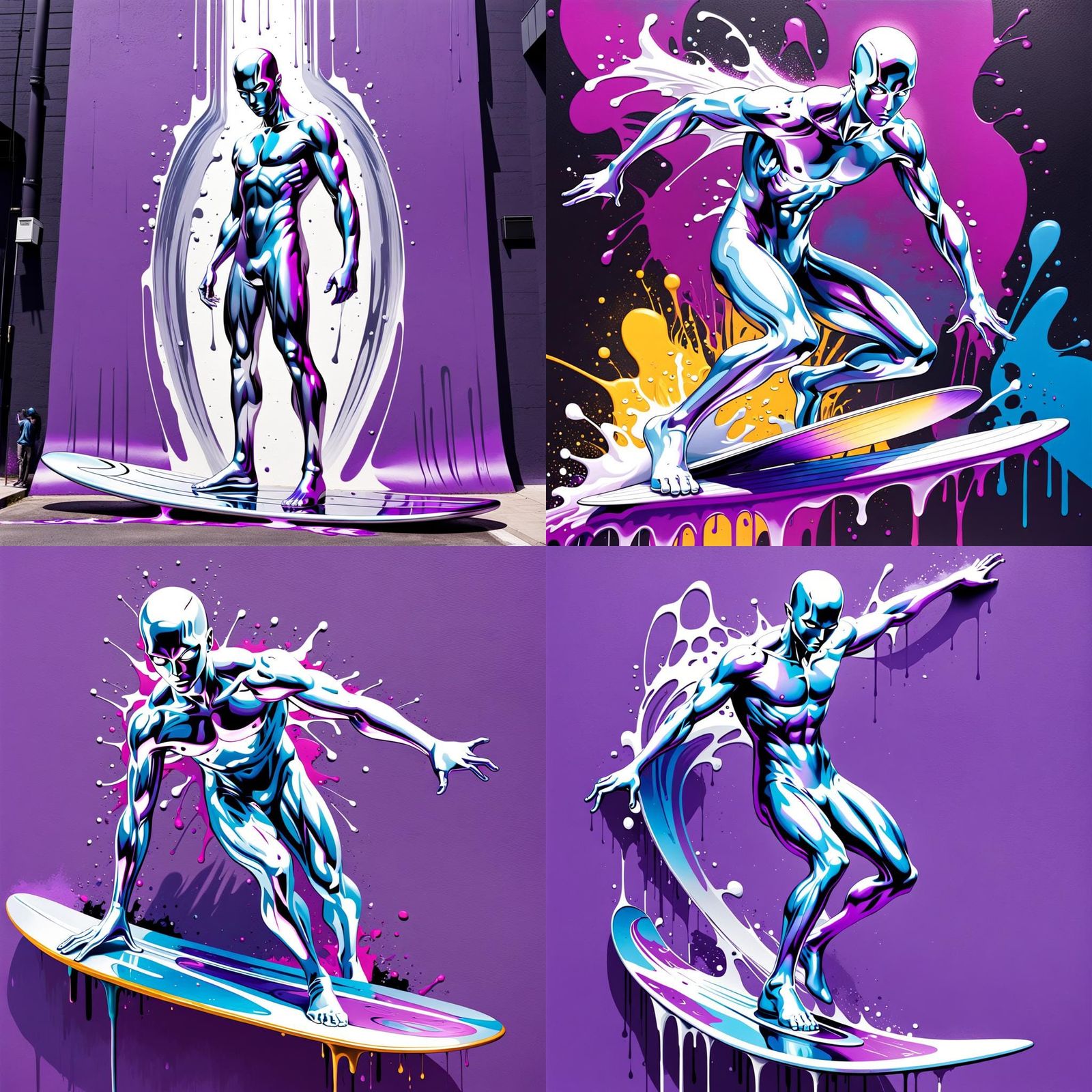 Silver Surfer Portrait in Graffiti Street Art Style