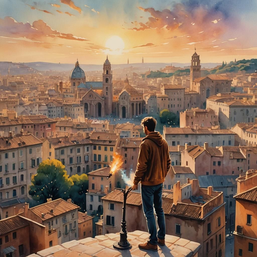 Rome and Barcelona in Whimsical Watercolor Painting