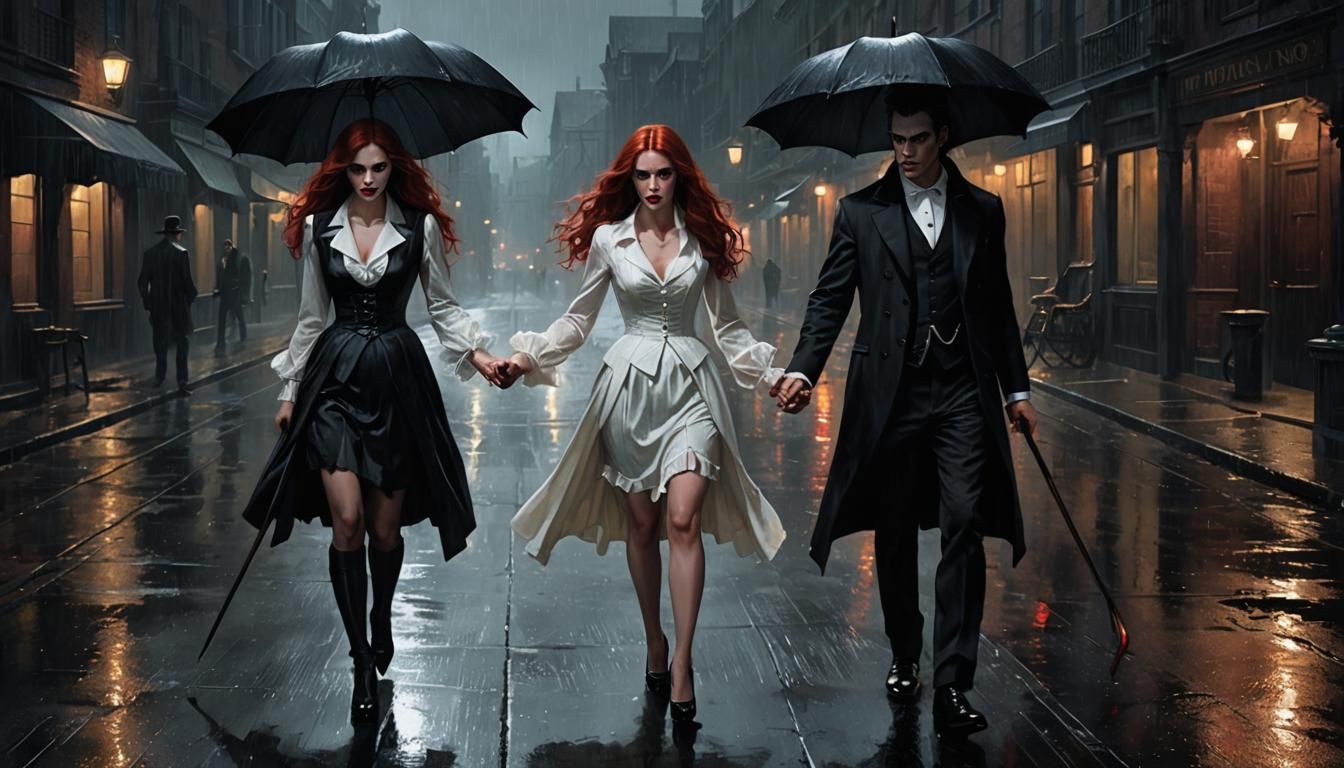 Sinister Vampire Couple in the Rain