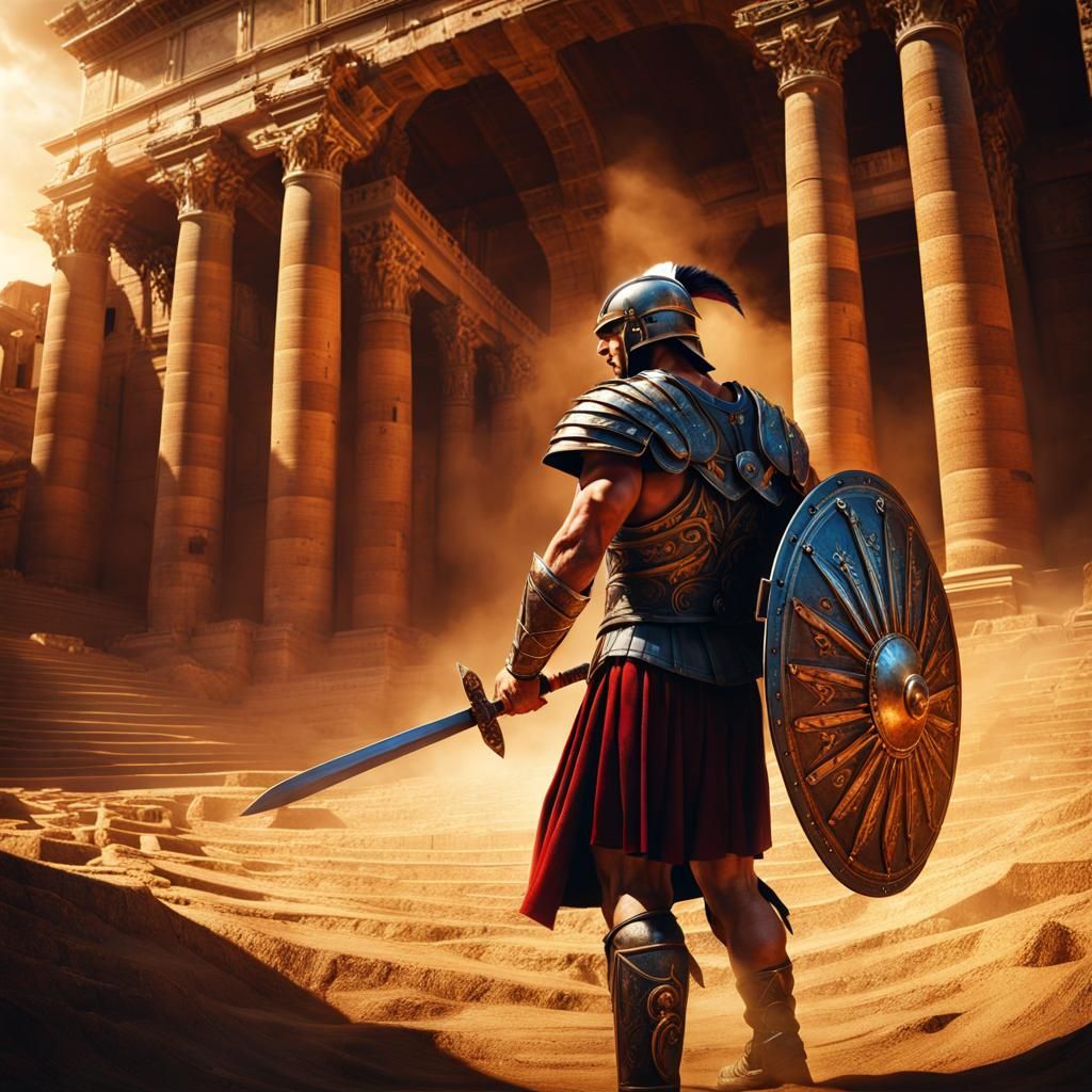 Gladiator in Roman Coliseum: Vibrant, High-Contrast Arena
