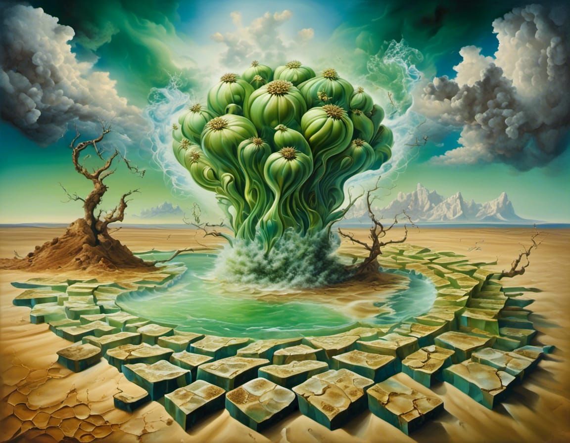 Surreal Desert Landscape with Keyboard and Hourglass