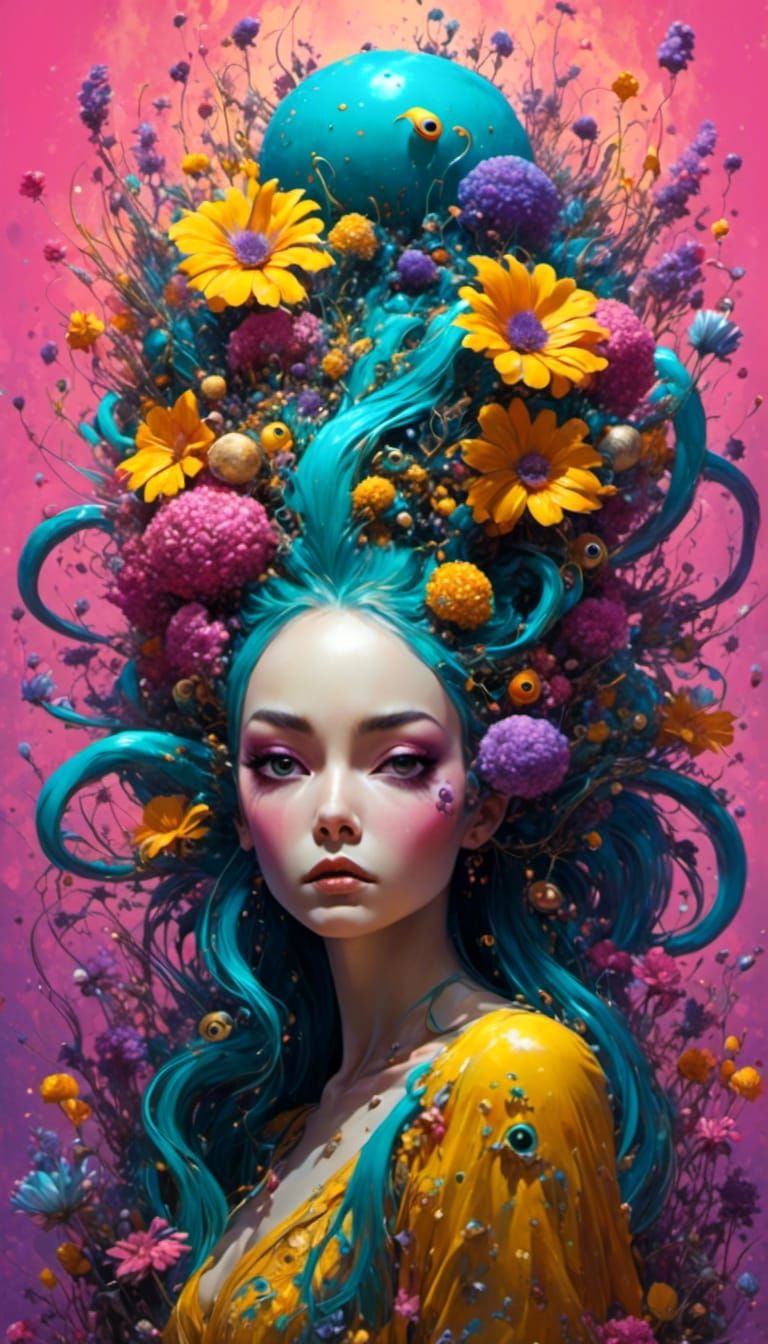 Dahlia Flower Creature in Anime Style