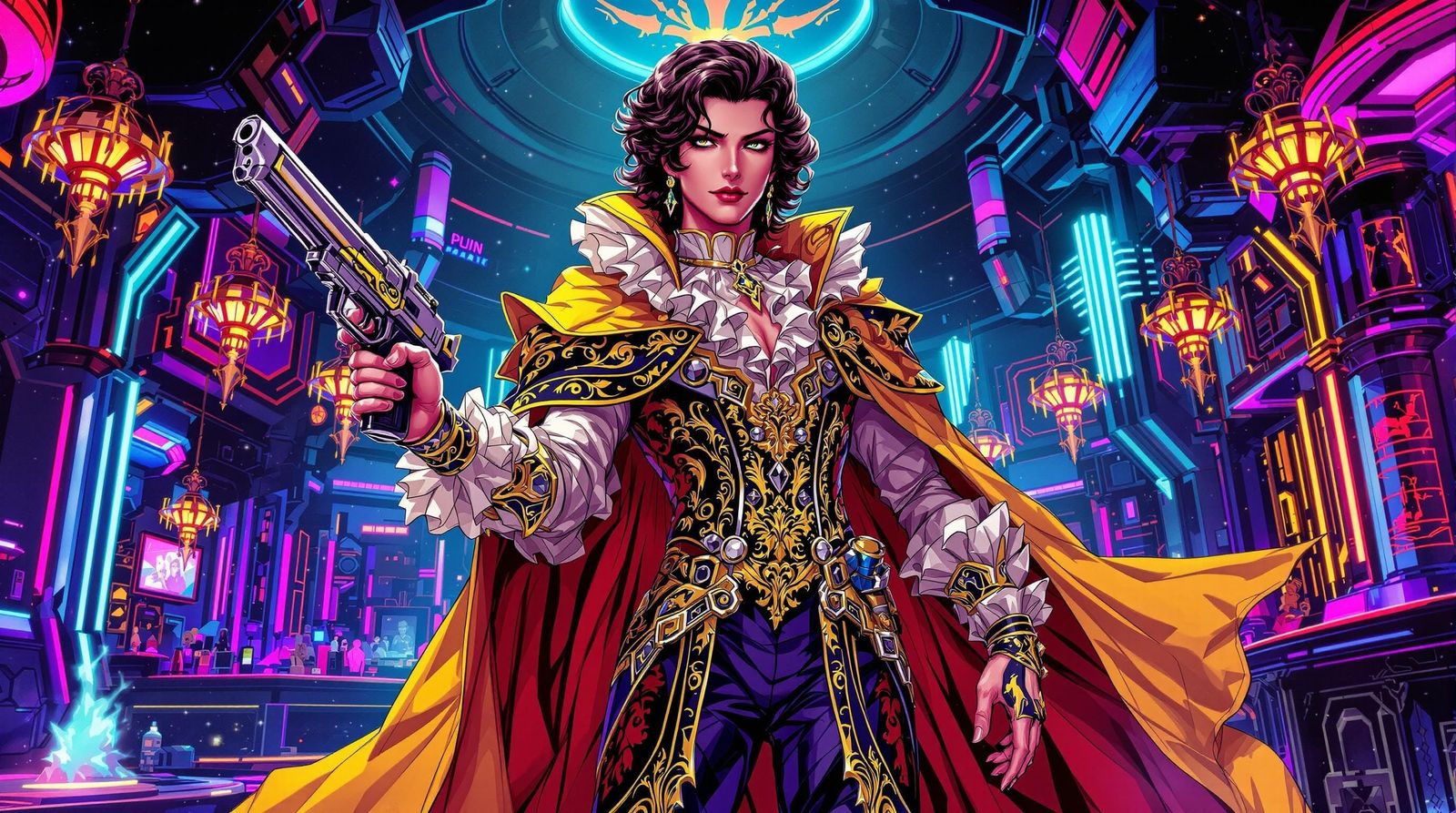 Roguish Space Adventurer in 1980s Anime Style