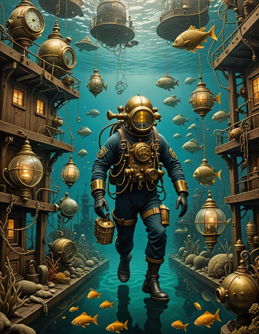 Surreal Underwater Cityscape in Jaek Yerka Style