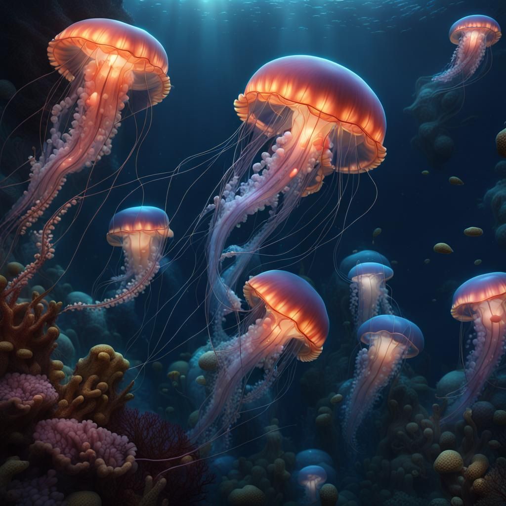 Bioluminescent Jellyfish in Deep Ocean Matte Painting