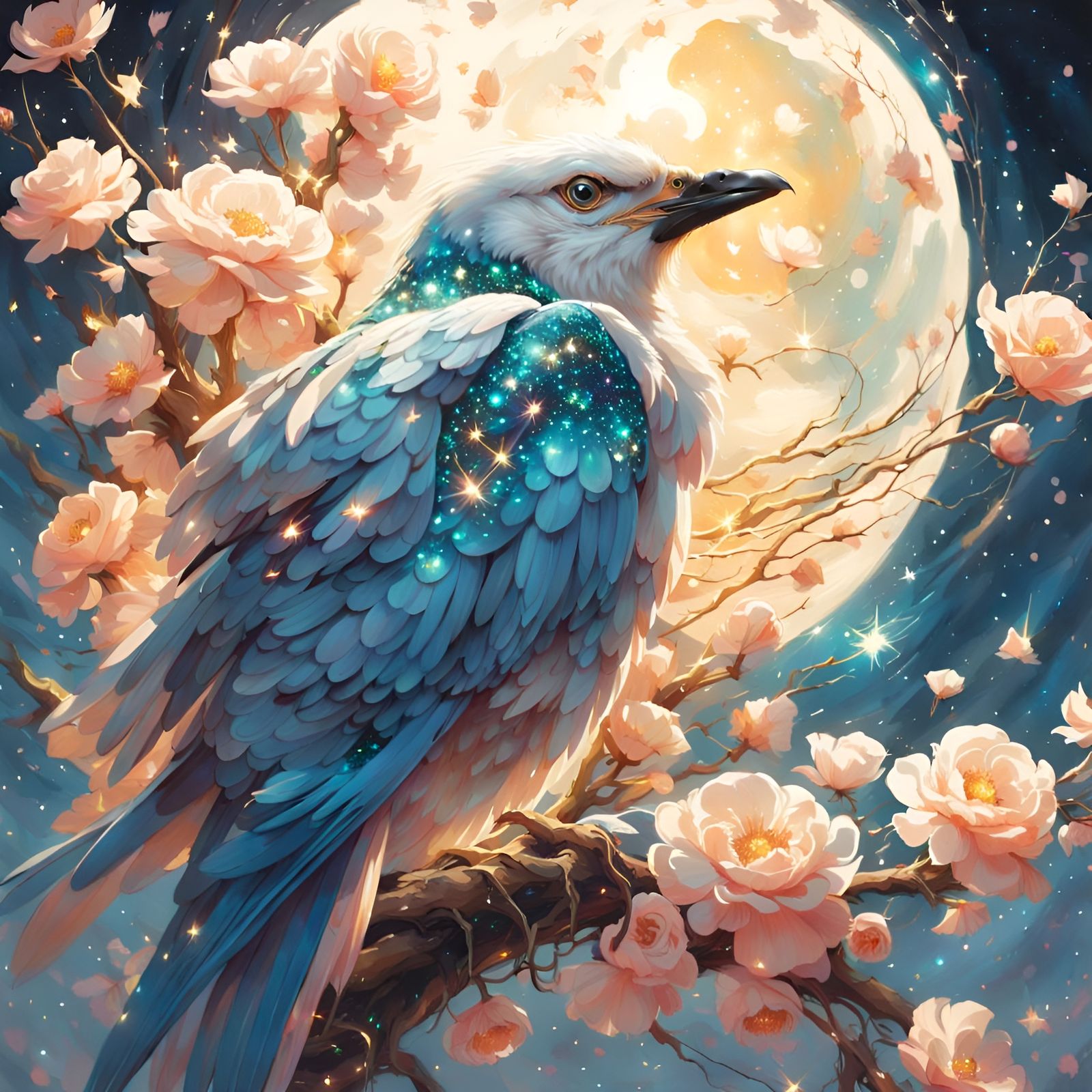 Celestial Bird Made of Flowers in Digital Art