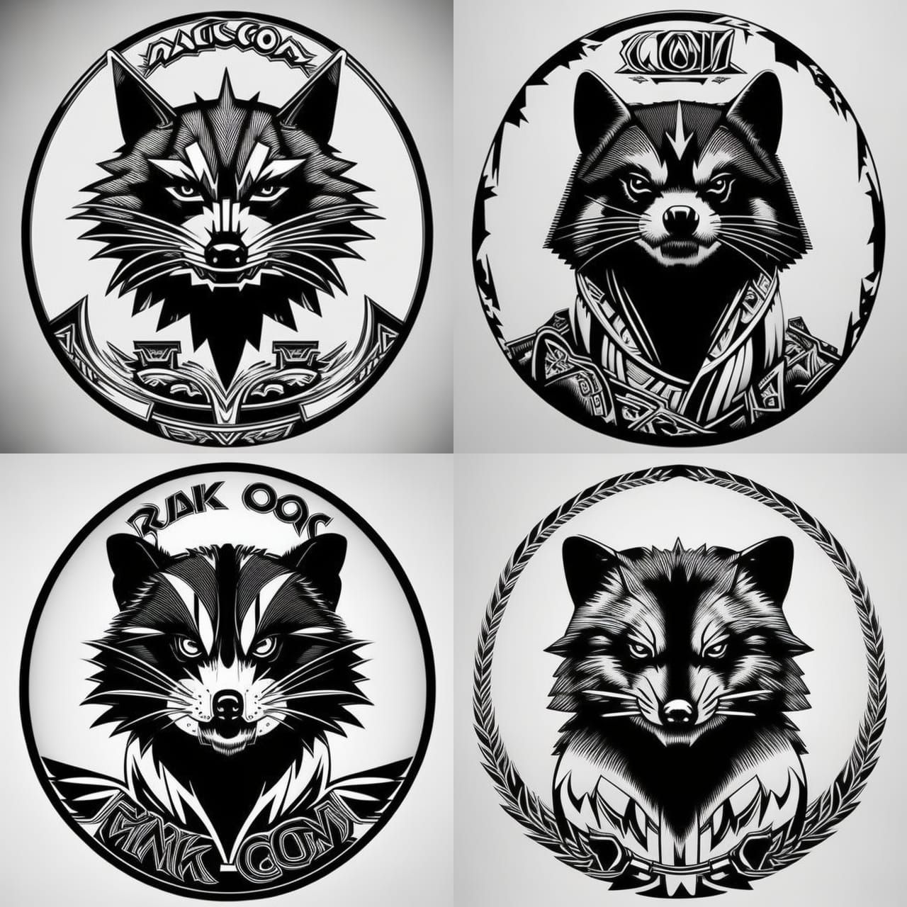 Raccoon Logo with Fangs in Comic Book Art Style