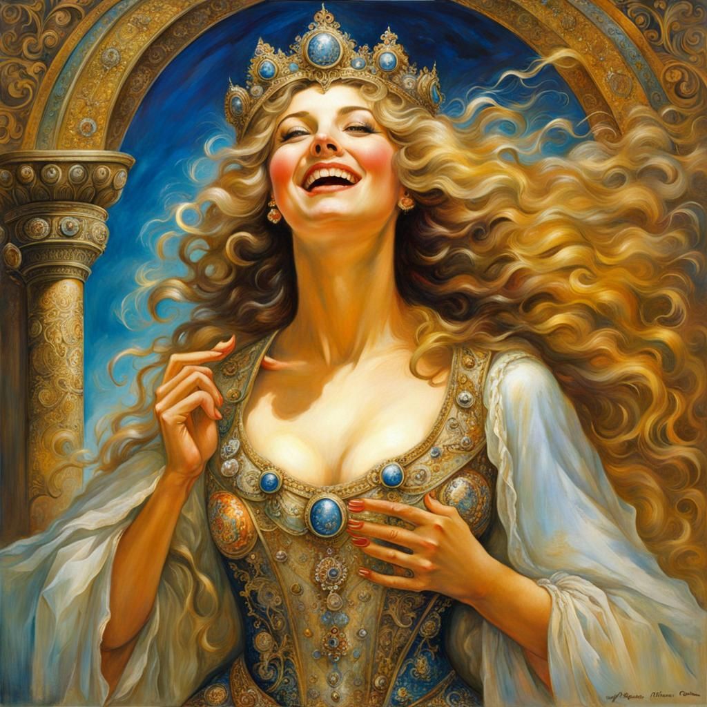 Radiant Medieval Beauty Overjoyed with Laughter