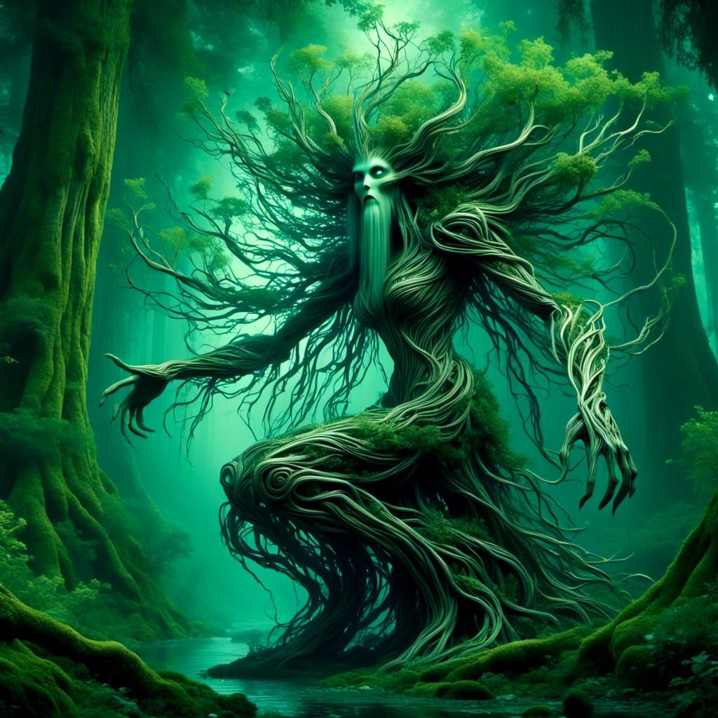 Mystical Fairy in Shadowy Forest, Digital Painting