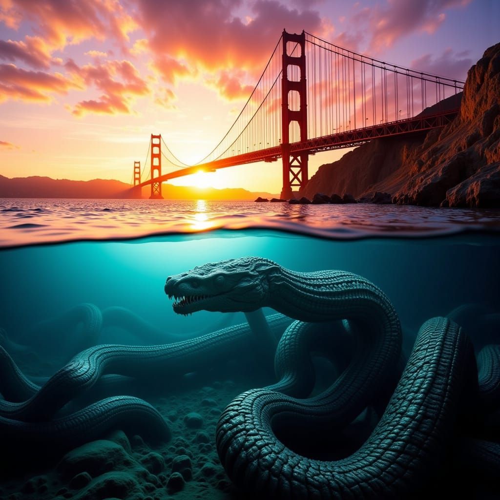 Bay Bridge Sunrise with Sea Serpent